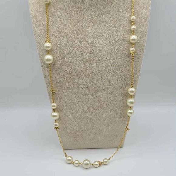 J Crew Faux Pearl Crystal Station Necklace NWOT! - Picture 3 of 8
